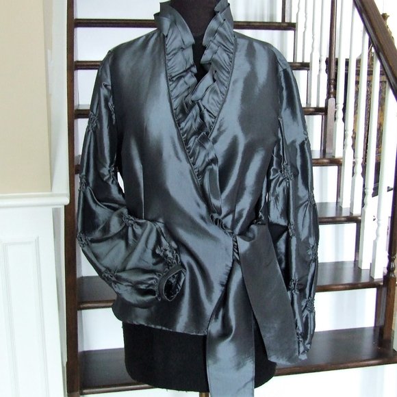Beautiful Gray Ruffled Taffeta Blouse Top for Formal Elegant Evening Party XL - Picture 1 of 9